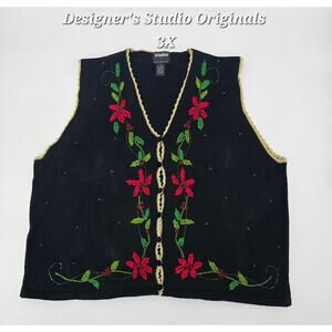 Vintage Beaded Christmas Sweater Vest – Designer Originals Studio – Plus Size 3X
